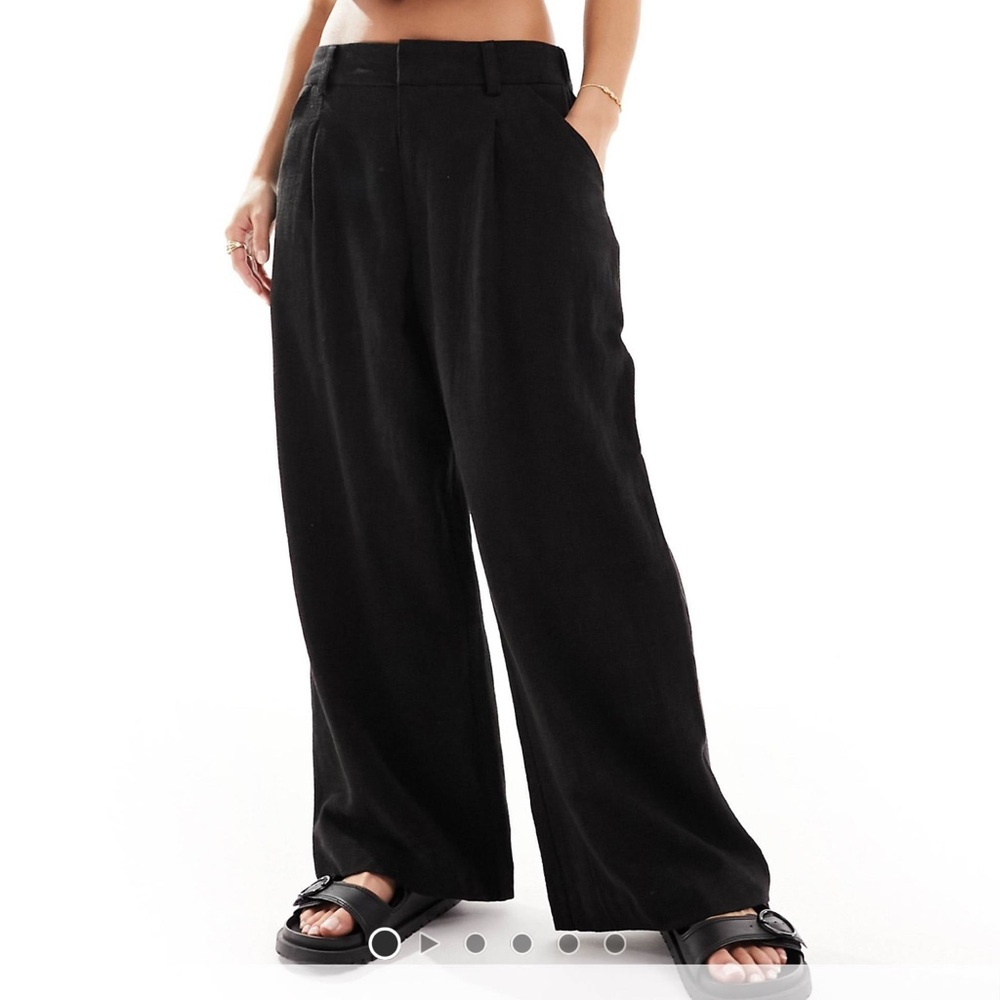 asos design Petite relaxed straight leg linen mix pants in black - US 8